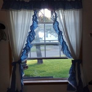 Set of blue and white curtains